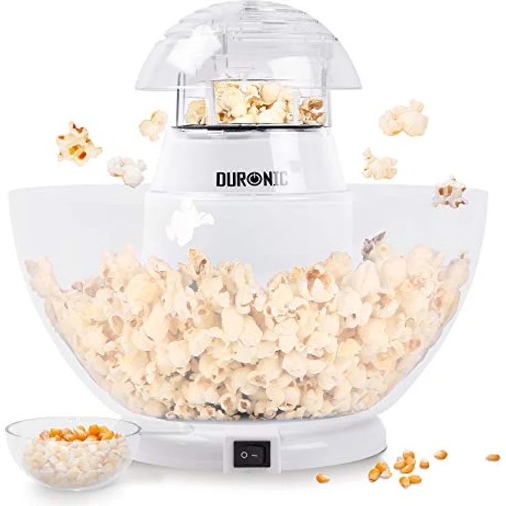 Duronic POP50 WE Popcornmaschine | Heißluft ohne Fett & Öl | 1200 Watt | inkl. Messbecher | für 50 Gramm Mais | abnehmbare Schüssel | Ölfreies Popcorn | Kalorienarm | Weiß – Bild 1