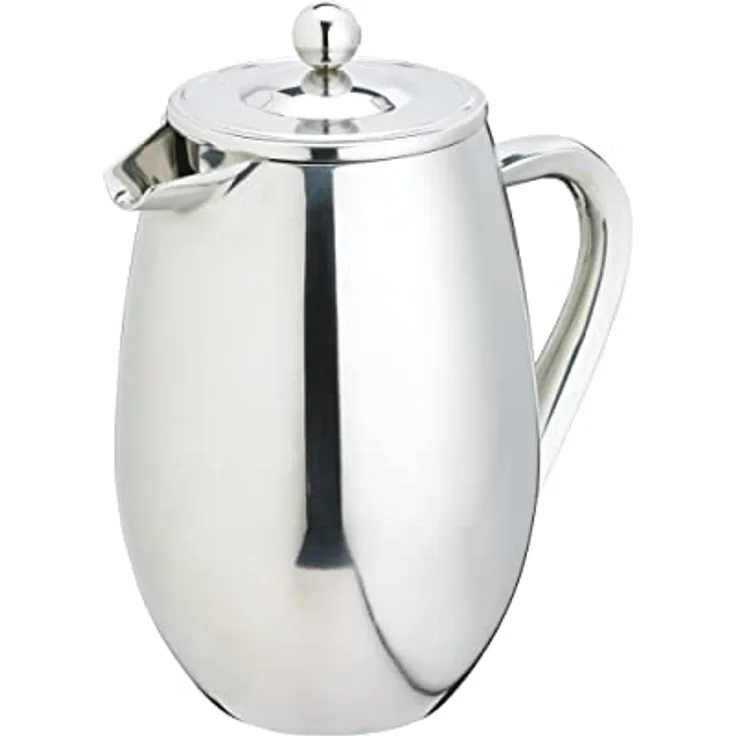 La Cafetière Edelstahl doppelwandige isolierte Cafetière 8 Tassen, bruchsicherer Edelstahl, Silber, spülmaschinenfest, 10 Jahre Garantie