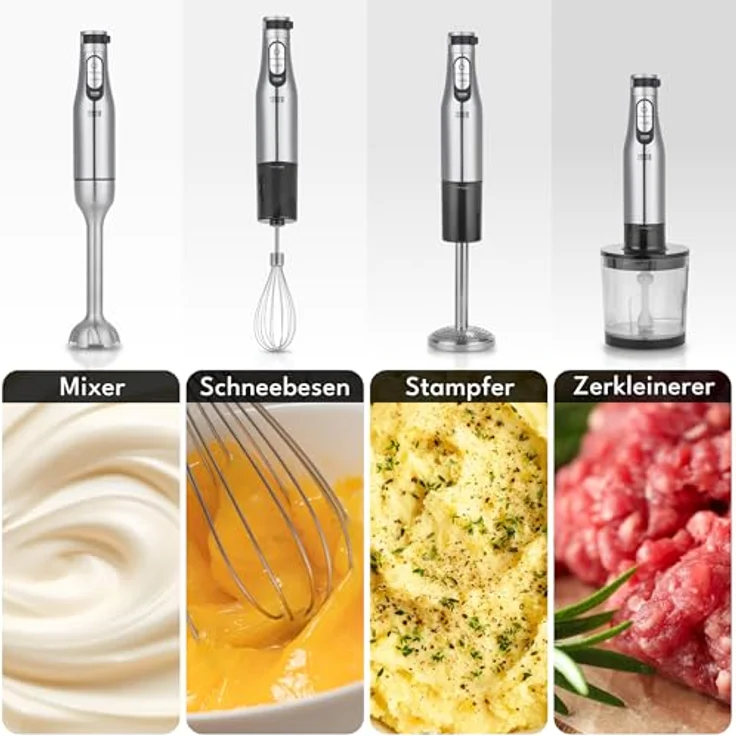 LEBENLANG Premium 1200W Stabmixer Set, 5in1 inklusive Zubehör & Spritzschutz, stufenlos verstellbar mit Turbo-Modus, Edelstahl, Mixstab zum Pürieren von Saucen, Smoothies, Babybrei und mehr – Bild 2