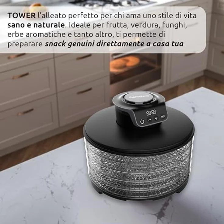 Melchioni Family Digitaler Dörrautomat TOWER, 5 verstellbare Etagen, 250 W für Obst, Gemüse und Pilze, Digitales Display – Bild 4
