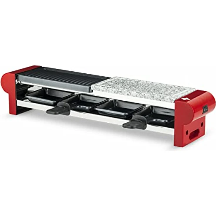 H.Koenig RP4 Raclette-Gerät - 4 Personen - Steingrill und Grillplatte - inkl. Pfännchen - 600 W - rot – Bild 3