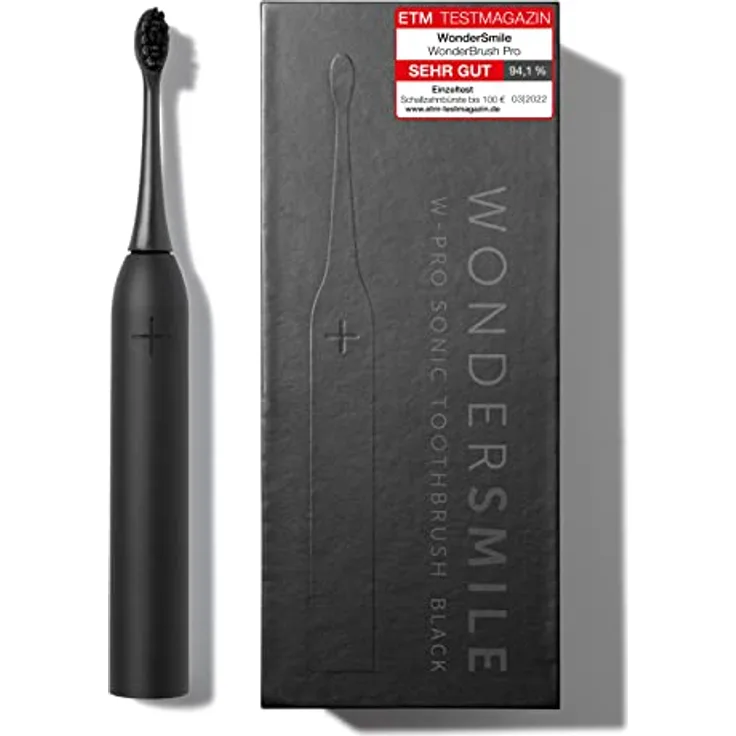 Wondersmile Schallzahnbürste PRO - Elektrische Zahnbürste mit 4 Putzprogrammen - Ultraschallzahnbürste mit smarten Bürstenkopf (1er Set, Ultimate Black)