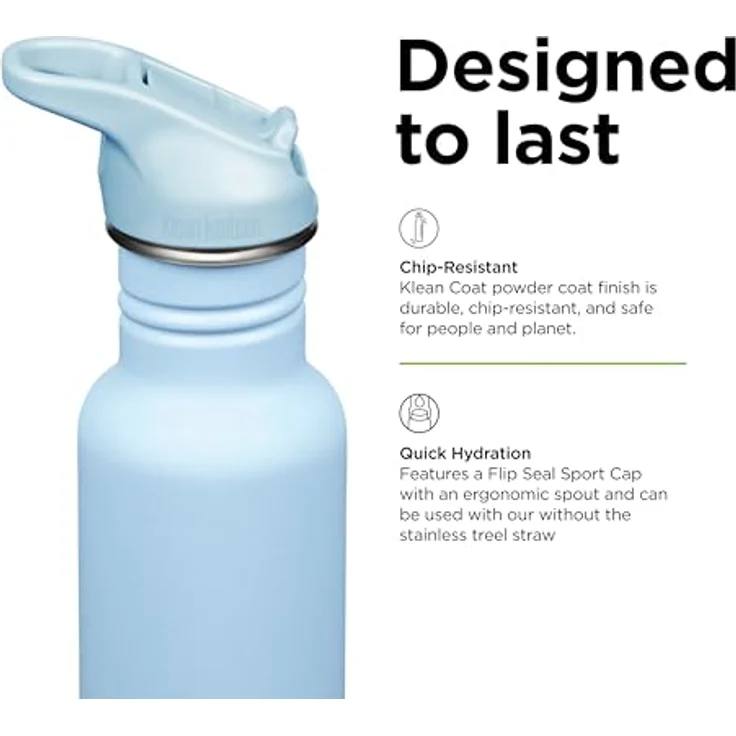 Klean Kanteen Classic Trinkflasche 536ml aus Edelstahl mit Flip Sport Cap, hellblau Clear Sky, auslaufsicher und spülmaschinengeeignet – Bild 4