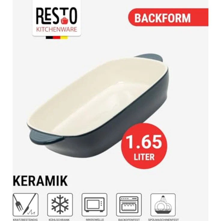 RESTO Auflaufform 1,65 L, rechteckige Backform aus kratz- und schnittfester Keramik, spülmaschinenfest, für Quiche, Lasagne, Brownie und Auflauf – Bild 3