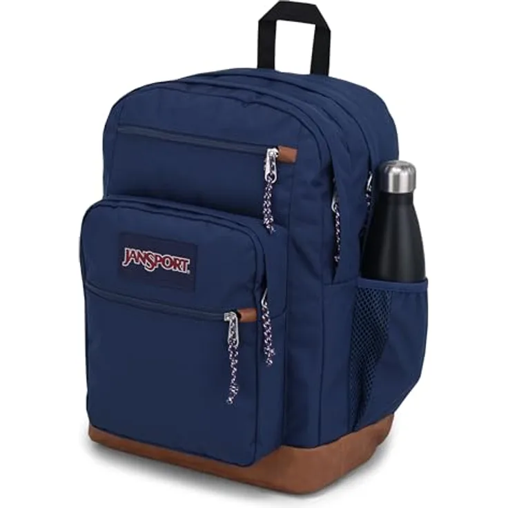 Jansport Cool Student Freizeitrucksack mit 15-Zoll Laptopfach, Kunstlederbesatz, ergonomische Schultergurte, schwarz