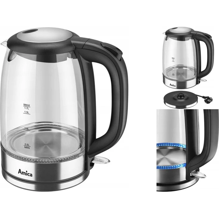 Amica Wasserkocher Amica KD 2050G Schwarz Durchsichtig Glas Kunststoff 2200, 1.7 l, 2200 W