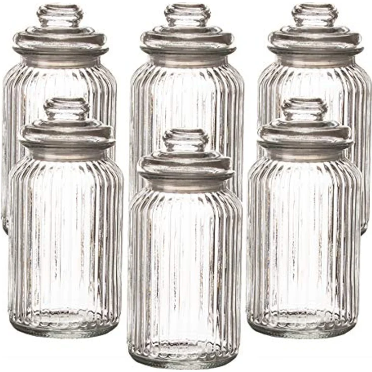 BigDean 6x Bonbongläser Bonboniere 1,3 Liter - Vintage Vorratsgläser mit luftdichtem Deckel - Ideal für Süßigkeiten, Kekse, Kräuter & Gewürze – Bild 2