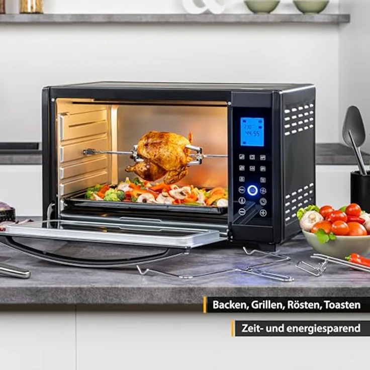TZS First Austria Minibackofen, 30L, 1600 Watt, Digitalanzeige, kompakter Elektroofen für den Tischgebrauch, Backen & Grillen, digitales Bedienfeld, inkl. Drehspieß, in Schwarz – Bild 2