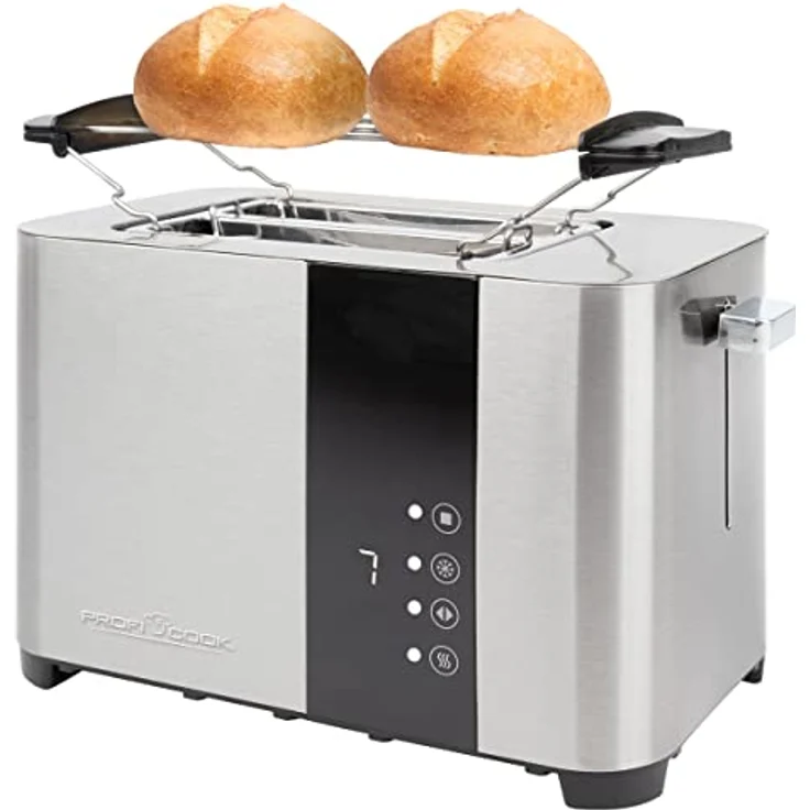 ProfiCook Toaster, Toaster 2 Scheiben mit Sensor Touch Bedienung, Auftau-, Aufwärm-/ Schnellstoppfunktion, Toaster mit Brötchenaufsatz, Toaster Edelstahl, PC-TA 1250 – Bild 1