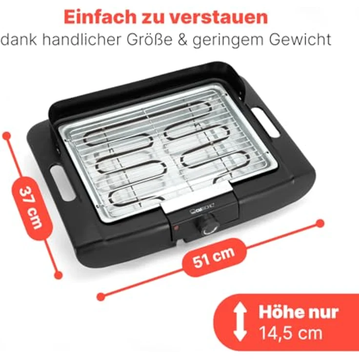 CLATRONIC Tischgrill BQ 3841, Elektrogrill mit Cool Touch-Gehäuse, verchromtem Grillrost, 2000W, für Innen und Außen – Bild 5