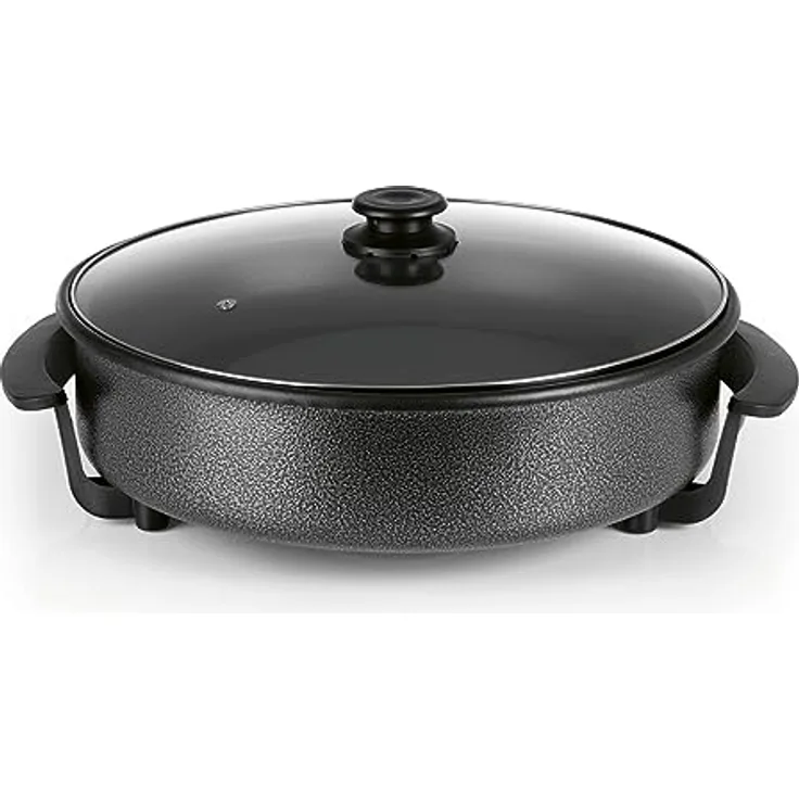 GOURMETmaxx Elektrische Multifunktionspfanne ⌀ 40cm | Hot Pot mit Thermostat, Glasdeckel & Antihaftbeschichtung | XXL Volumen - optimal als Paellapfanne, Schmorpfanne & Wok | 1500W [Schwarz]