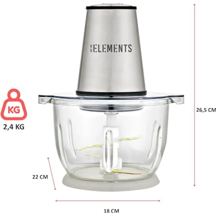 KB Elements Zerkleinerer ELK306FC, 300 W Vollkupfermotor, 2L Glasschüssel, Titan-Schneideklinge, rutschfeste Basis – Bild 7