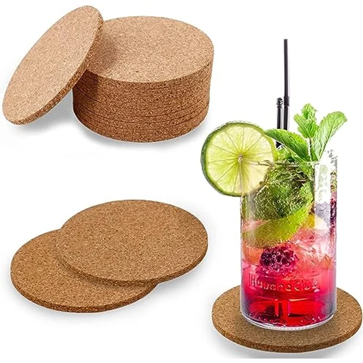 wortek Kork Untersetzer 10er Set - Korkuntersetzer rund 10cm Kork Untersetzer - Kork Tassen Untersetzer Gläser Kork - Glasuntersetzer Kork für Raclette, Tee, Kaffee, Cocktail - Korkdeckel rund – Bild 1