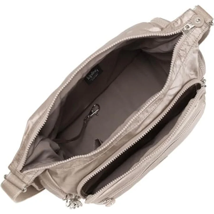Kipling Gabbie Umhängetasche 37 cm aus Polyamid, beiges Hauptfach mit Reißverschlussfach und Steckfächern – Bild 5
