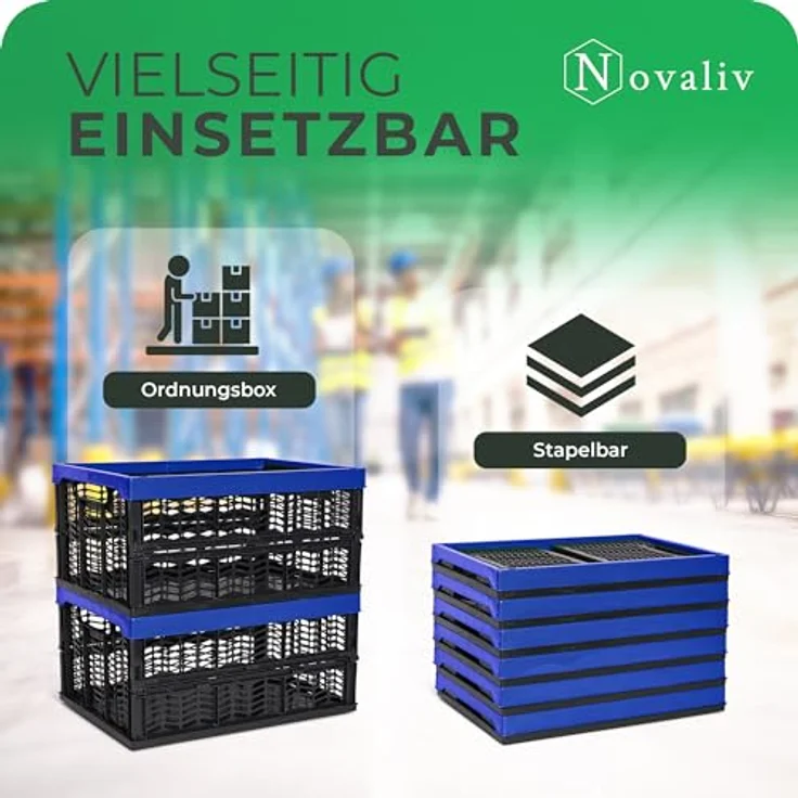 Novaliv Klappboxen Set, faltbare Einkaufskisten mit 8x 30L Volumen, Blau-Schwarz, stabil und ideal für Aufbewahrung – Bild 4
