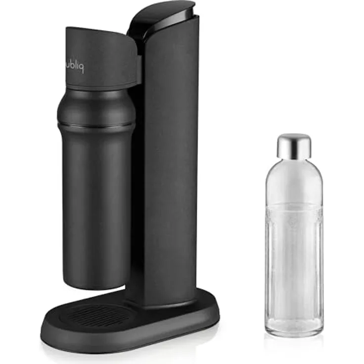 bubliq glass carbonator, Wassersprudler aus Edelstahl mit 1 l Glasflasche, minimalistisches Design, Mattschwarz Finish, Turnlock-Mechanismus