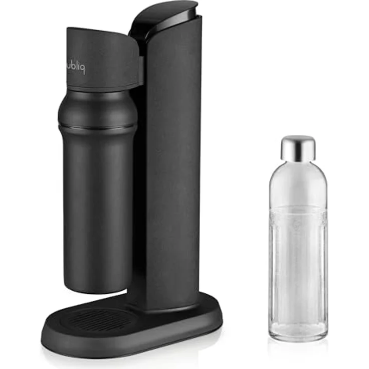 bubliq glass carbonator, Wassersprudler aus Edelstahl mit 1 l Glasflasche, minimalistisches Design, Mattschwarz Finish, Turnlock-Mechanismus – Bild 1