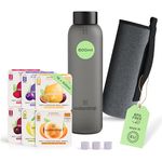 Waterdrop Starterset Glas Trinkflasche 600ml Black Frosted, inkl. 3er-Packs mit 6 fruchtigen Sorten