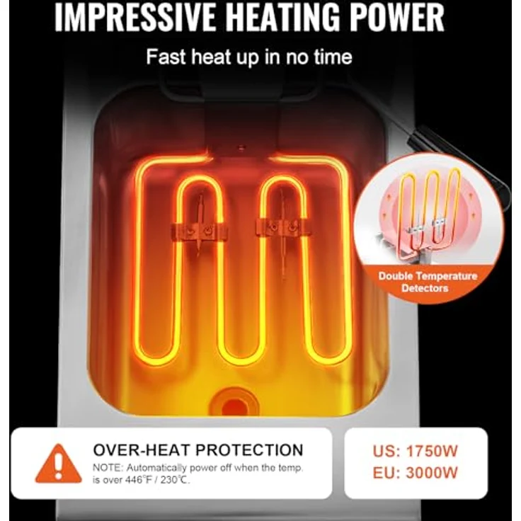 VEVOR kommerzielle Fritteuse, 3000 W elektrische Aufsatzfritteuse mit Korb, 5,9 L Einzelölfritteuse, verdickter Edelstahl, Zeit- & Temperaturkontrolle, Silber – Bild 3
