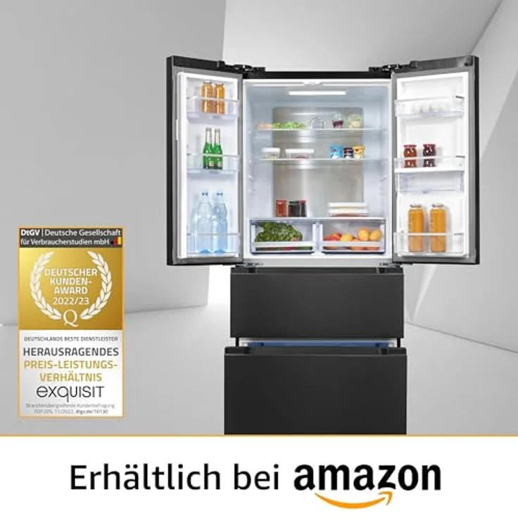 Exquisit FD490-160-WS-200E French-Door-Kühlschrank, freistehend, inoxlook-az, Wasserspender, Wassertank, Breite 83.6 cm – Bild 9