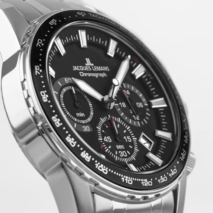 Jacques Lemans Chronograph Herren-Armbanduhr, Analog Quarz, Edelstahl, polierte Oberfläche – Bild 6