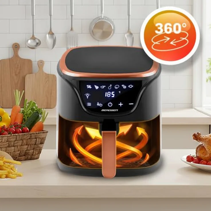Berdsen Heißluftfritteuse Airfryer 1500 W, 5 L, fettfreies Kochen, Schwarz Gold, mit Timer und intelligenter Speicherfunktion – Bild 2