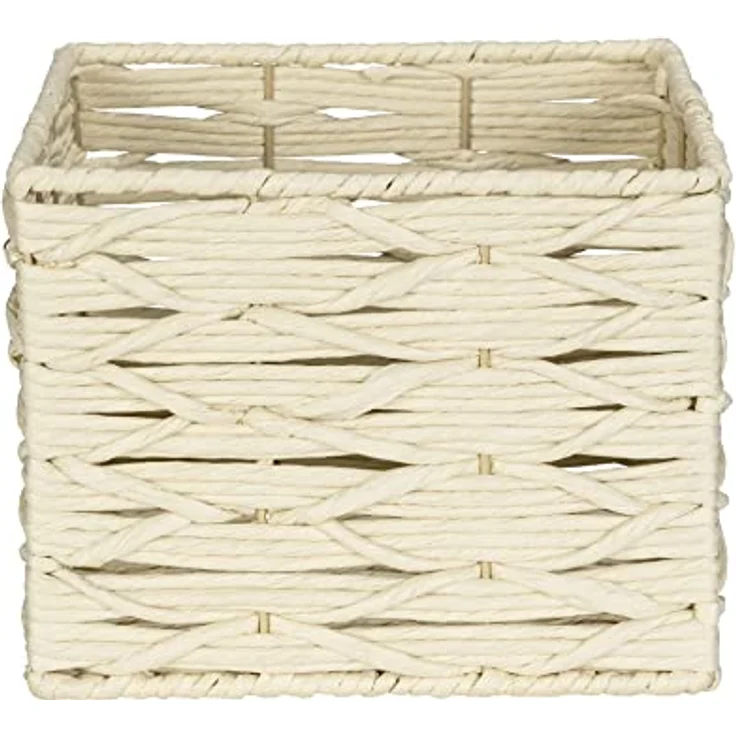 WENKO Badbox Vabriano, Aufbewahrungskorb aus Papier-Geflecht, zur Bad- und Büro-Aufbewahrung, 24 x 18,5 x 24 cm, Boho-Style, quadratisch, Beige – Bild 5