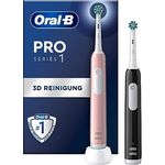 Oral-B Pro 1 Elektrische Zahnbürste/Electric Toothbrush für eine gründliche Zahnreinigung, Doppelpack, 3 Putzmodi inkl. Sensitive Zahnpflegee, Drucksensor & Timer, Designed by Braun, schwarz/pink