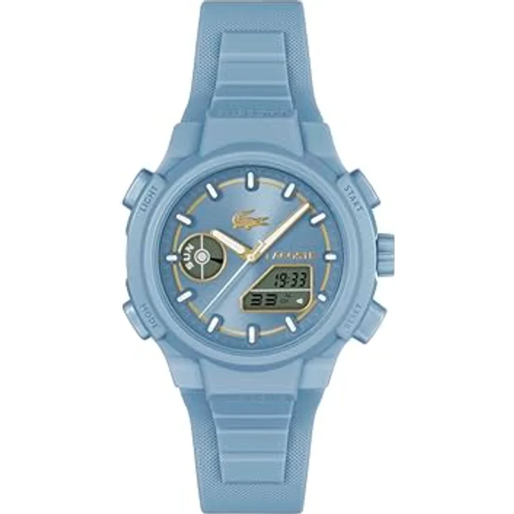 Lacoste LC33 Analoge-Digitale Multifunktions-Quarzuhr für Damen mit blauen Silikonarmband, 40mm TR90 Gehäuse, Wasserfest bis 10ATM, Weltzeituhr, Stoppuhr, Countdown-Timer – Bild 1
