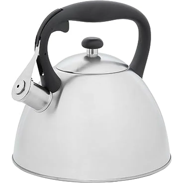 RESTO 90601 Flötenkessel, Pfeifkessel, Wasserkessel - Wasserkocher mit mehrschichtigem Kapselboden – Pfeifenkessel 3 Liter für alle Herdarten hellgrau, matt
