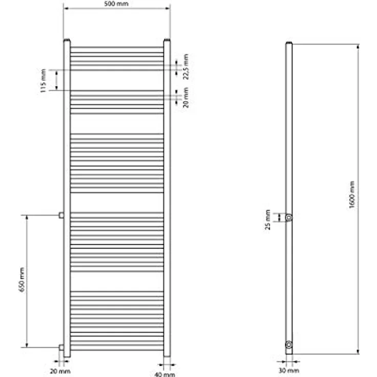 LuxeBath Renovierungsheizkörper Austausch 500x1600 mm Weiß, Badheizkörper gerade mit Seitenanschluss, Nabenabstand 650 mm, Handtuchwärmer und Handtuchtrockner – Bild 4