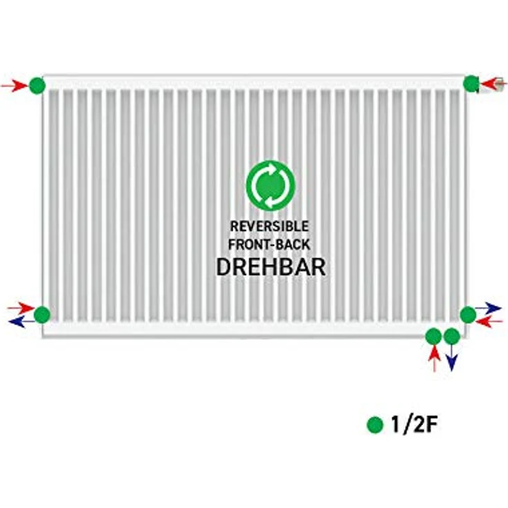 Belrad Universalheizkörper Kompakt Ventilheizkörper 6 Anschlüsse T22 600x900-1559W, Heizgerät in Weiß – Bild 4