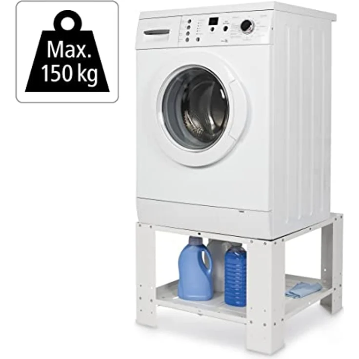 Xavax Waschmaschine Trockner Schrank, Untergestell 60x60 cm mit klappbarem Bodenfach, waschmaschinenerhöhung und Tragkraft 150 kg – Bild 2