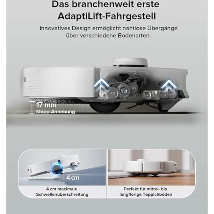 Roborock Qrevo Edge Saugroboter mit Wischfunktion, 18.500Pa Saugkraft, AdaptiLift™ Chassis, FlexiArm Design™, Dual Anti-Tangle-System, Hebarer Wischmopp, Sprachsteuerung „Hello Rocky“ – Bild 3