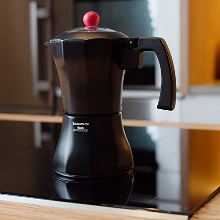 Taurus Black Moments 6, Italienische Kaffeemaschine für 6 Tassen, Edelstahlbasis und -filter, Sicherheitsventil, Silikondichtung, für alle Herdarten, transparenter Deckel, Schwarz – Bild 2