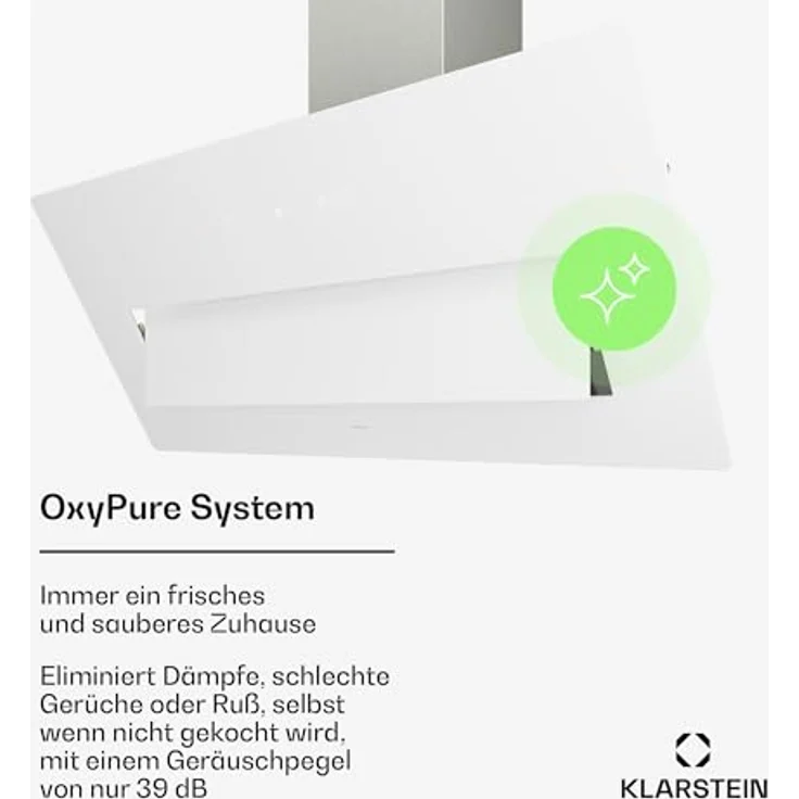 Klarstein SleekAir Dunstabzugshaube, 90 cm Kopffreihaube, 718 m³/h, A++ Energieeffizienz, Touch-Bedienung, LED 2700-6500 K, Weiß, Abluft & Umluft – Bild 3