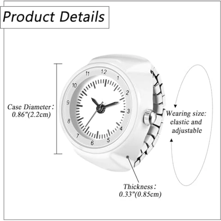 JewelryWe Ringuhr, Elastische Analog Quarz Uhr mit weißem Edelstahl Stretch Band für Damen und Herren – Bild 4