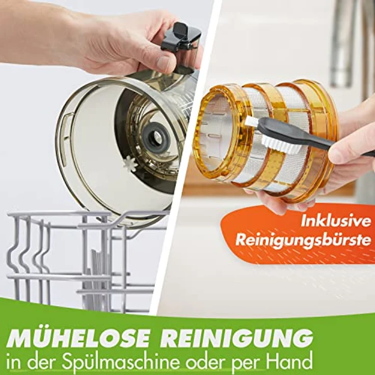 Nutrilovers NUTRI-PRESS NO.1, Slow Juicer mit 3 Sieben, sehr leise, BPA-frei, 200 W, Testsieger Saftausbeute – Bild 5