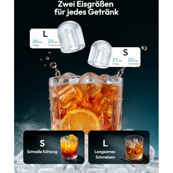 EUHOMY Eiswürfelmaschine Edelstahl, silber, 9 Eiswürfel in 6 Minuten, selbstreinigend, 1,2 Liter Tank – Bild 4