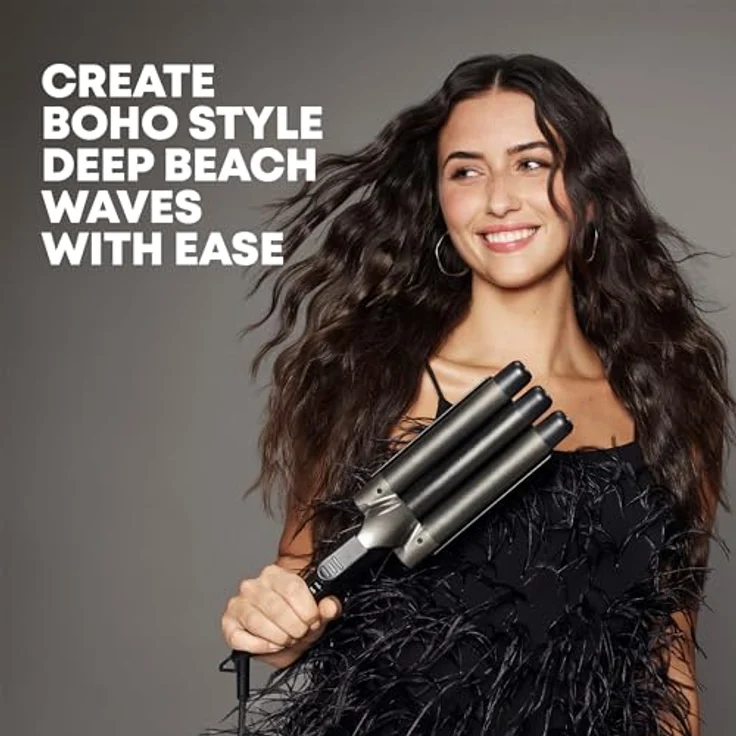 REVAMP Deep Beach Waver, Dreifach-Lockenstab für Beach Waves, professioneller Keramik-Zylinder, angereichert mit Progloss-Pflegeölen, Mermaid Beach Waves Lockenstab für kurzes, mittleres & langes Haar – Bild 4