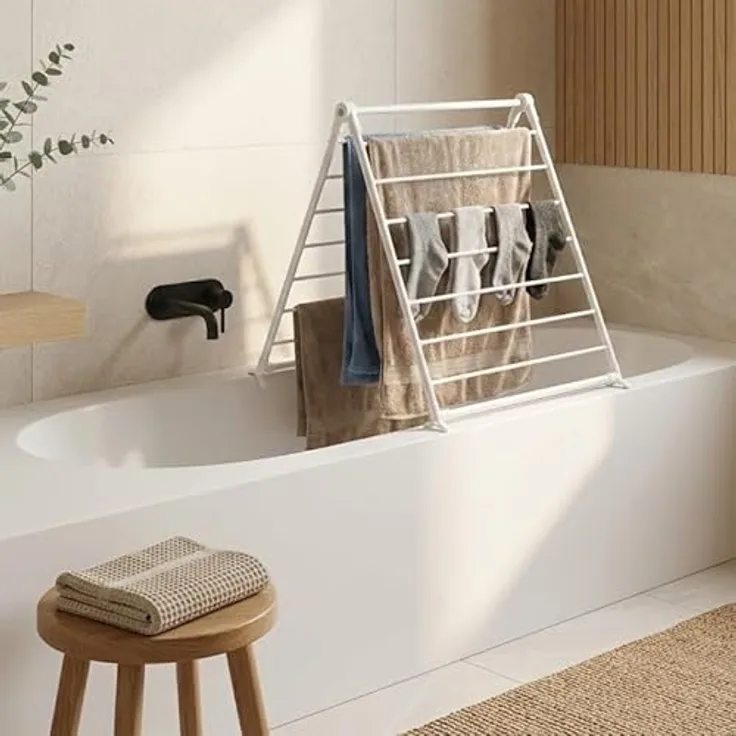 NUXIO Wäscheständer MALO, 70 x 79 cm, verstellbare Breite, 11 Meter Trockenfläche, für Badewanne geeignet