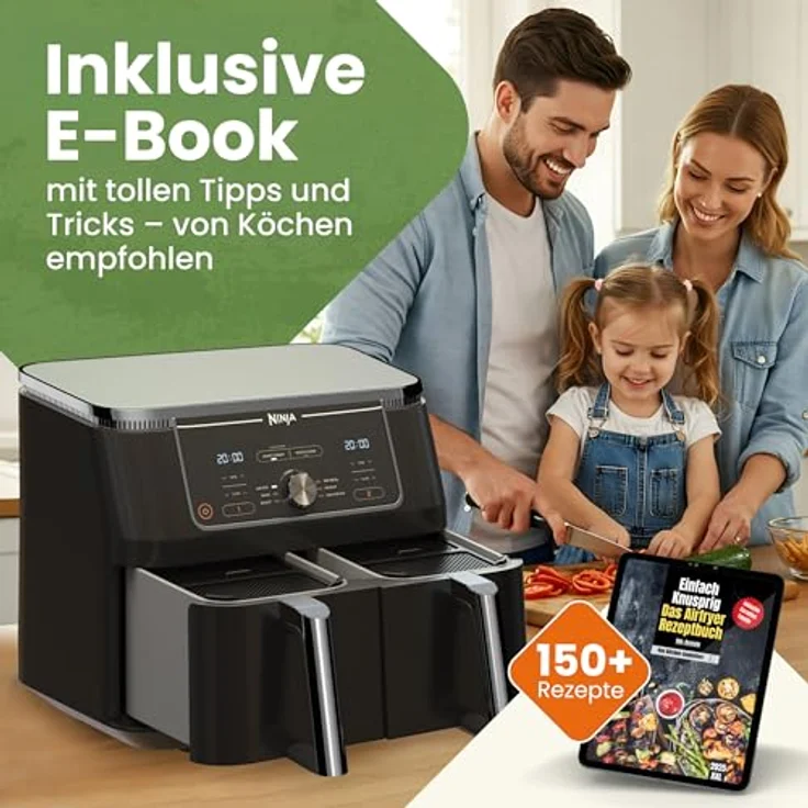 Krustenwerk 2x Premium Spritzschutz für Ninja Heißluftfritteuse AF400EU, passgenau, hitzebeständig bis 220°C, inkl. 150 Rezepte E-Book – Bild 7