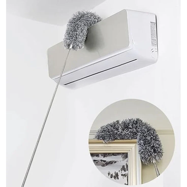 Ruhhy Teleskop-Staubbürste mit zwei Aufsätzen, flexible Reinigung bis 250 cm, grau/silber, 3-teiliges Spar-Set – Bild 6