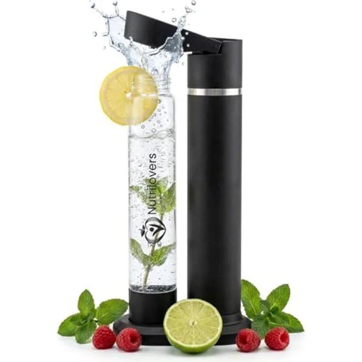 Nutrilovers NUTRI-STREAM Wassersprudler, Edelstahl Schwarz, patentiertes Air-Charge-System, BPA-freie 1L Flasche, individuell einstellbare Sprudelstärke – Bild 1