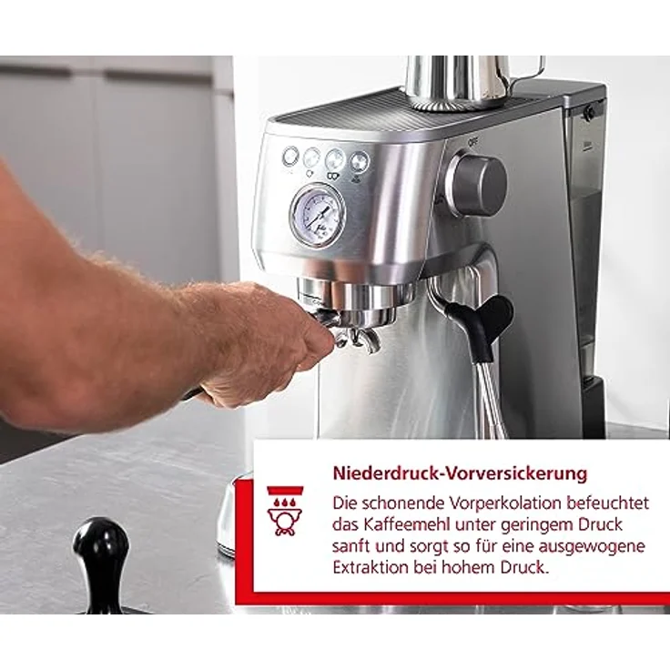 Solis Espressomaschine Siebträger Barista Perfetta Plus 1170 V2 - Siebträgermaschine - Manometer - Dampf-/Heißwasserdüse - Temperaturregler - 54 mm Siebträger - Doppelauslauf - Silber – Bild 2