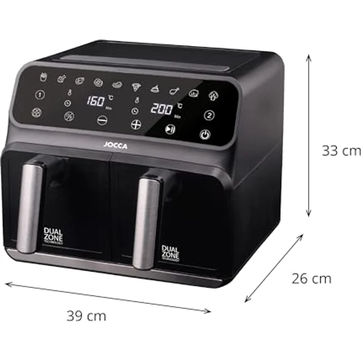 Jocca Doppelte ölfreie Fritteuse 4L + 4L, Heißluftfritteuse in Schwarz mit LED-Display, 1700 W – Bild 3