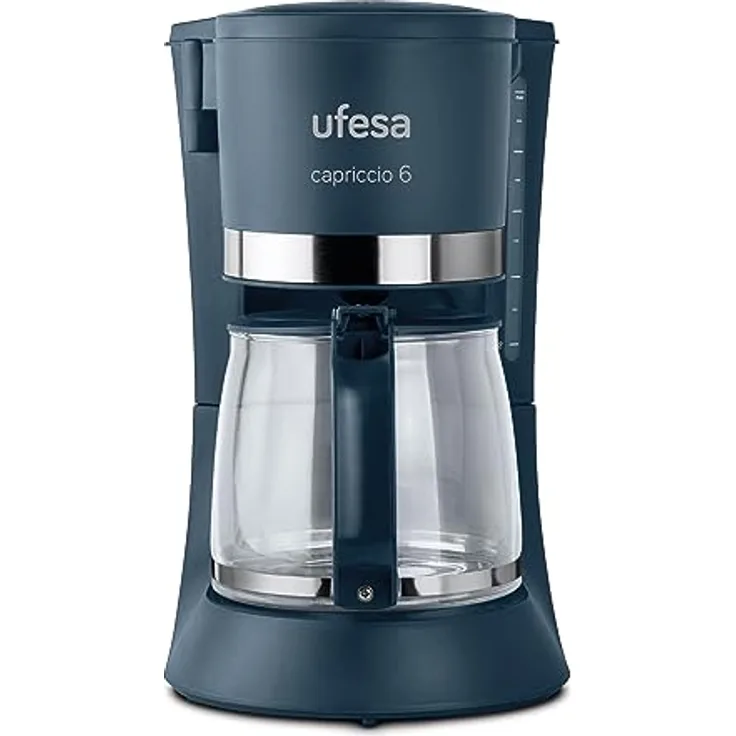 Ufesa Filterkaffeemaschine CG7114 Capriccio, 6 Tassen, 600 W, 0,6 l, Permanentfilter, Antihaft-Heizplatte, Tropf-Stopp-System, automatische Abschaltung, Kristall, Schwarz