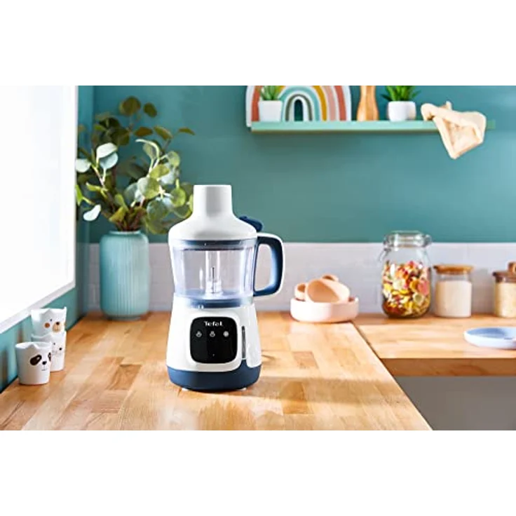 Tefal HB55W4 Yummy Gourmet Babynahrungszubereiter | inkl. Stabmixer, Spatel, Messbecher, 2x Keramikvorratsbehälter, Rezeptbuch | Touchscreen | BPA-frei | spülmaschinenfestes Zubehör | Weiß/Blau – Bild 4