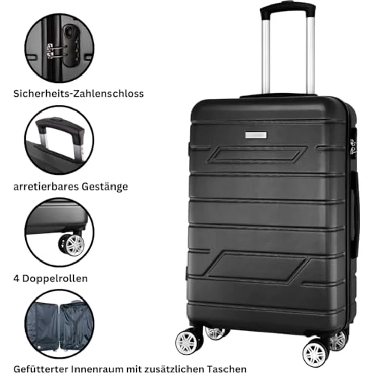 Nowi Bergamo 4 Rollen Kofferset 2-teilig, Schwarz, (96 l, XL) - Robustes ABS-Material, Kreuzpackgurt, Wäschefach, Teleskopgriff – Bild 2