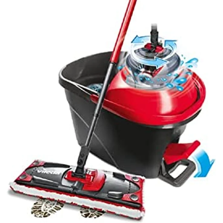 Vileda Ultramax Turbo 2in1 Bodenwischer Komplett Set, Wischmopp mit Teleskopstiel, Mikrofaserbezug und Eimer mit Powerschleuder, für alle Hartböden, Stiellänge 75-130cm, Eco-Verpackung – Bild 1